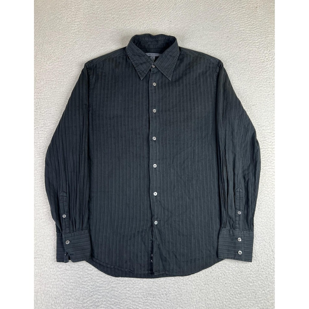 John Varvatos Dress Shirt Mens Medium Black Stripe Regular Fit Made In Hong Kong